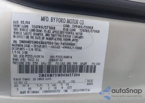 2004 Mercury Grand Marquis Ls from USA, damaged, VIN 2MEHM75W04X657304